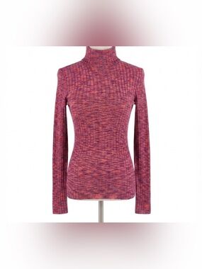 Sundance Women's Small Space Dye Ribbed Turtleneck Sweater Pink Red Cotton Blend